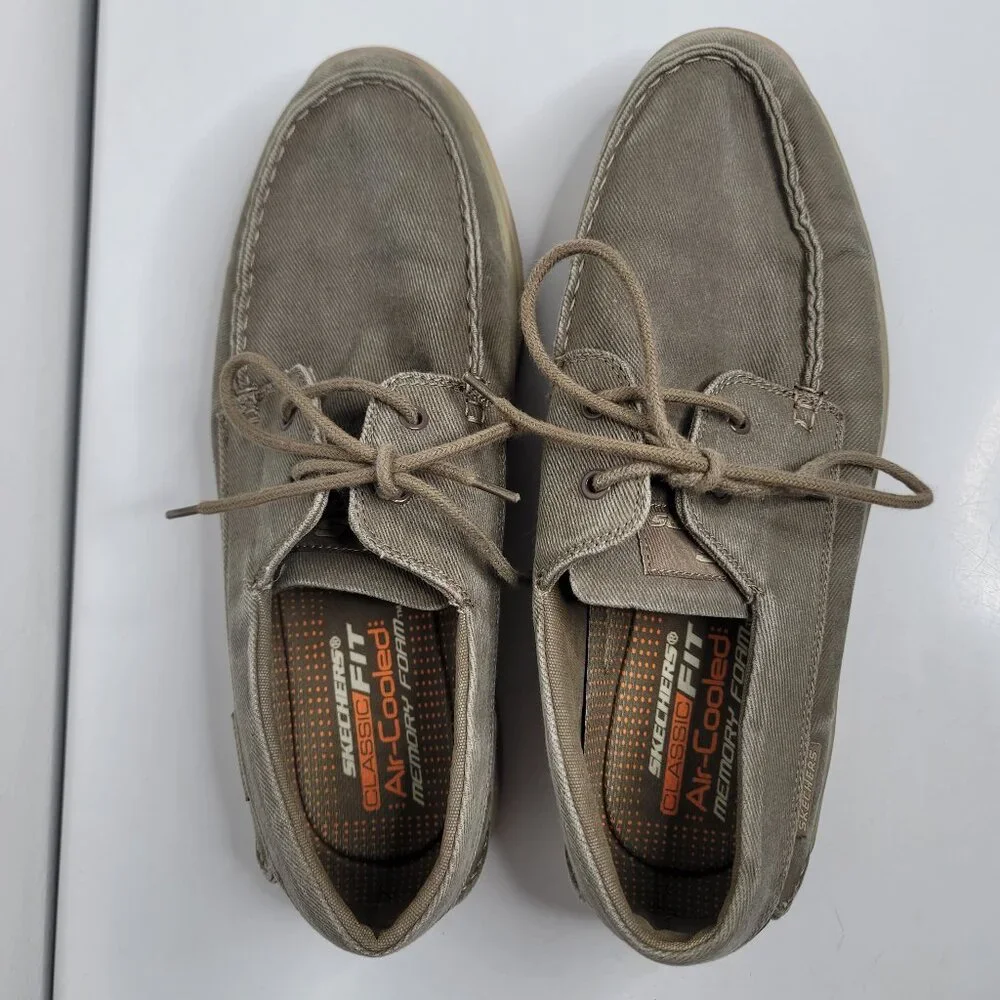 Skechers Mens Shoes 12 Canvas Loafer Classic Fit Air-Cooled Memory Foam Khaki